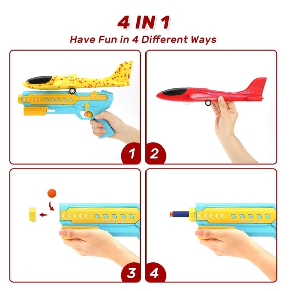 4 in 1 Airplane Toy, Catapult Plane Toy, 2 Flight Mode Glider - Picture 2 of 6